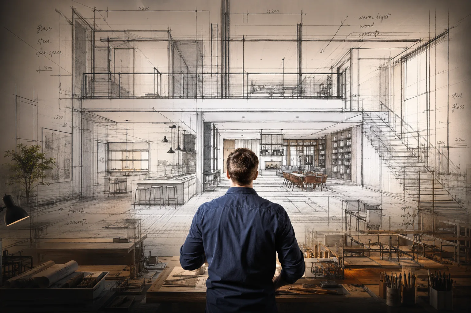 Interior designer visualising a Home Studio Interiors concept sketch